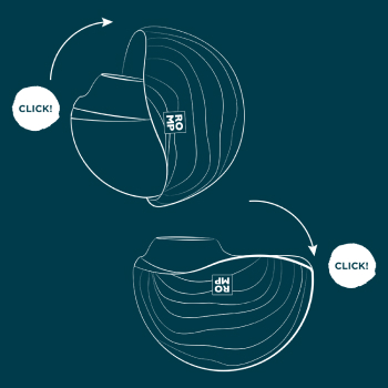 1. To get started, spin the cover around to reveal the hidden suction head. It will make a 'click' sound when opening and again once fully opened. Now ROMP Spin is ready to turn it up!